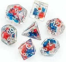 Flowers - Red/Blue Set of 7 Filled Polyhedral Dice with White Numbers