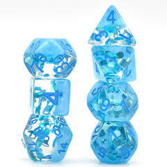 Snowflake Blue Set of 7 Filled Polyhedral Dice with Blue Numbers