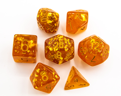 Snowflake Orange Set of 7 Filled Polyhedral Dice with Orange Numbers