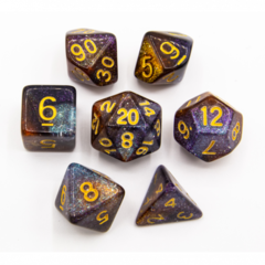 Orange/Silver Set of 7 Galaxy Polyhedral Dice with Gold