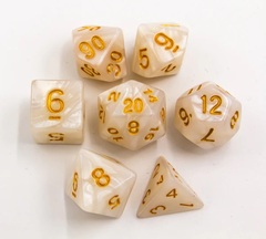 White Set of 7 Marbled Polyhedral Dice with Gold