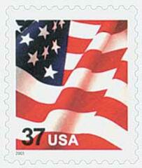 Flag, 'USA' microprinted in top red stripe of flag