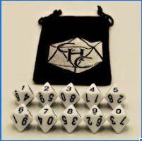 White Set of 10 D10's Opaque Dice with Black Numbers