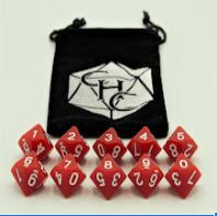 Red Set of 10 D10's Opaque Dice with White Numbers