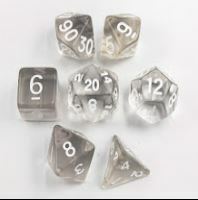 White Set of 7 Transparent Polyhedral Dice with White Numbers