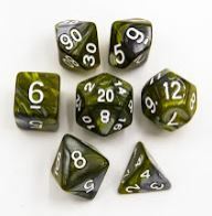 Yellow/Steel Set of 7 Steel Polyhedral Dice with White Numbers