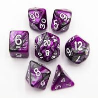 Purple/Steel Set of 7 Steel Polyhedral Dice with White Numbers