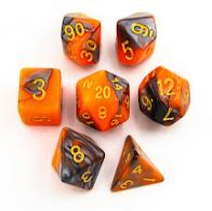 Orange/Steel Set of 7 Steel Polyhedral Dice with Gold Numbers