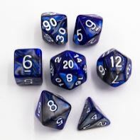 Blue/Steel Set of 7 Steel Polyhedral Dice with White Numbers