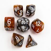 Brown/Steel Set of 7 Steel Polyhedral Dice with White Numbers