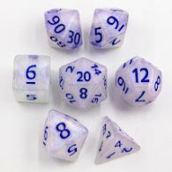 Silver Blue Glitter Set of 7 Special Set Polyhedral Dice with Blue Numbers