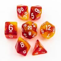 Orange/Yellow Set of 7 Special Set Polyhedral Dice with White Numbers