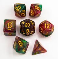 Green/Pink Set of 7 Special Set Polyhedral Dice with Gold Numbers