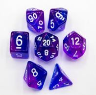 Blue/Indigo Set of 7 Special Set Polyhedral Dice with White Numbers