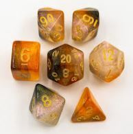 Copper/White Set of 7 Shimmering Galaxy Polyhedral Dice with Gold Numbers