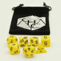 Yellow Set of 7 Opaque Polyhedral Dice with Black Numbers