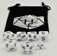 White Set of 7 Opaque Polyhedral Dice with Black Numbers