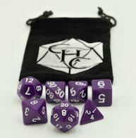 Purple Set of 7 Opaque Polyhedral Dice with White Numbers