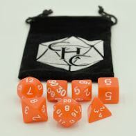 Orange Set of 7 Opaque Polyhedral Dice with White Numbers