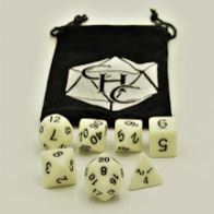 Ivory Set of 7 Opaque Polyhedral Dice with Black Numbers