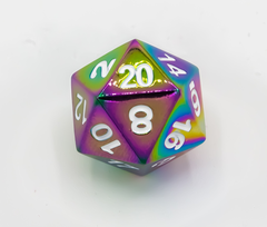 Single Metal D20 - Rainbow with White numbers