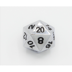 Single Metal D20 - Shiny Silver with Black numbers