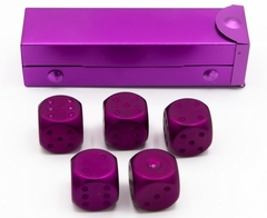 Purple set of 5 metal D6 pipped and in a metal container