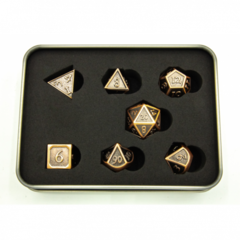 Ancient Shadow Set of 7 Metal Polyhedral Dice with Copper Numbers