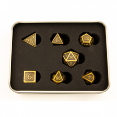 Ancient Shadow Set of 7 Metal Polyhedral Dice with Gold Numbers