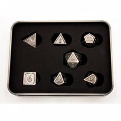 Ancient Shadow Set of 7 Metal Polyhedral Dice with Silver Numbers