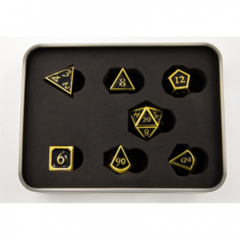 Black Shadow Set of 7 Metal Polyhedral Dice with Gold Numbers