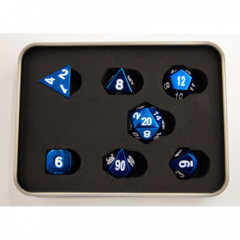 Blue Set of 7 Metal Polyhedral Dice with White Numbers