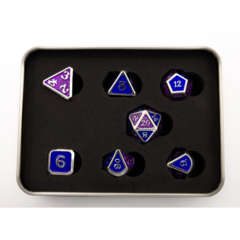 Blue/Purple Set of 7 Metal Polyhedral Dice with Silver Numbers