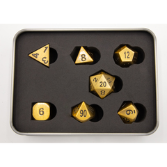 Burnished Set of 7 Metal Polyhedral Dice with Gold Numbers