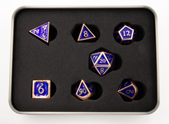 Dark Blue Shadow Set of 7 Metal Polyhedral Dice with Copper Numbers