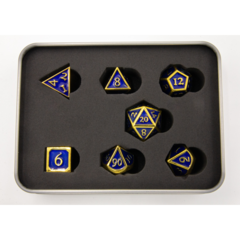 Dark Blue Shadow Set of 7 Metal Polyhedral Dice with Gold Numbers