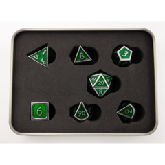 Dark Green Shadow Set of 7 Metal Polyhedral Dice with Chrome Numbers