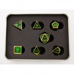 Dark Green Shadow Set of 7 Metal Polyhedral Dice with Gold Numbers