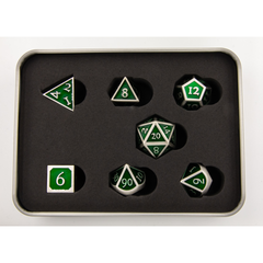 Dark Green Shadow Set of 7 Metal Polyhedral Dice with Silver Numbers