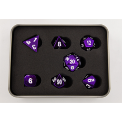 Purple Set of 7 Metal Polyhedral Dice with White Numbers