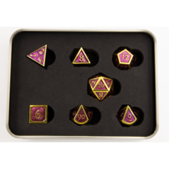 Purple Shadow Set of 7 Metal Polyhedral Dice with Gold Numbers