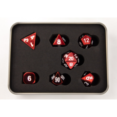 Red Set of 7 Metal Polyhedral Dice with White Numbers