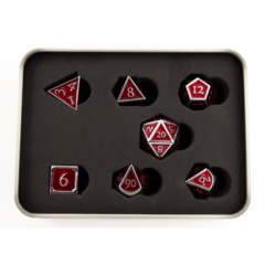 Red Shadow Set of 7 Metal Polyhedral Dice with Chrome Numbers