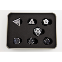 Shiny Silver Set of 7 Metal Polyhedral Dice with Black Numbers