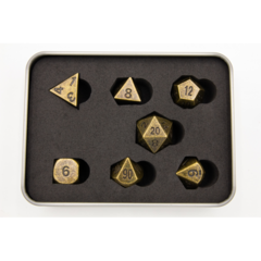 Tarnished Set of 7 Metal Polyhedral Dice with Gold Numbers