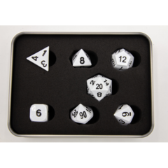 White Set of 7 Metal Polyhedral Dice with Black Numbers