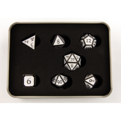 White Shadow Set of 7 Metal Polyhedral Dice with Black Numbers