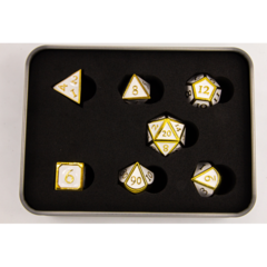 White Shadow Set of 7 Metal Polyhedral Dice with Gold Numbers