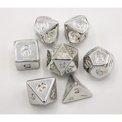 Silver Set of 7 Almost Metal Polyhedral Dice with Silver Numbers