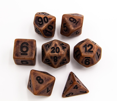 Copper Set of 7 Ancient Polyhedral Dice with Black Numbers